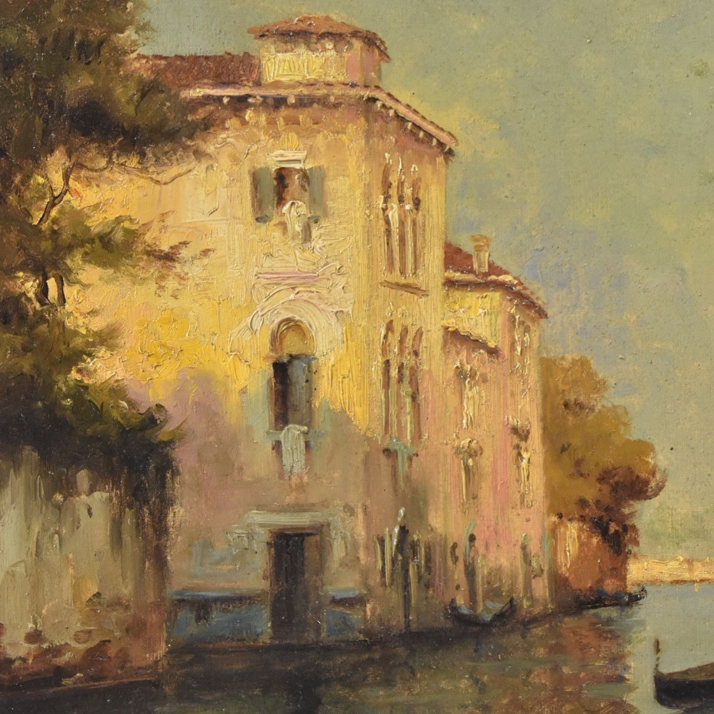 DIPINTI ANTICHI, QUADRI VEDUTA DI VENEZIA E GONDOLA, OLIO SU TELA, XX SECOLO. (QP580)-photo-3