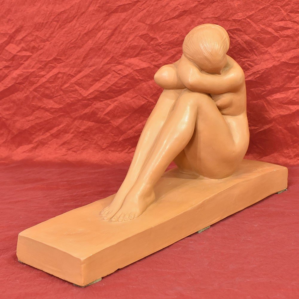 SCULTURE ART DECO IN TERRACOTTA, NUDO DI DONNA ACCOVACCIATA, AMEDEO GENNARELLI. (STTE86)-photo-1