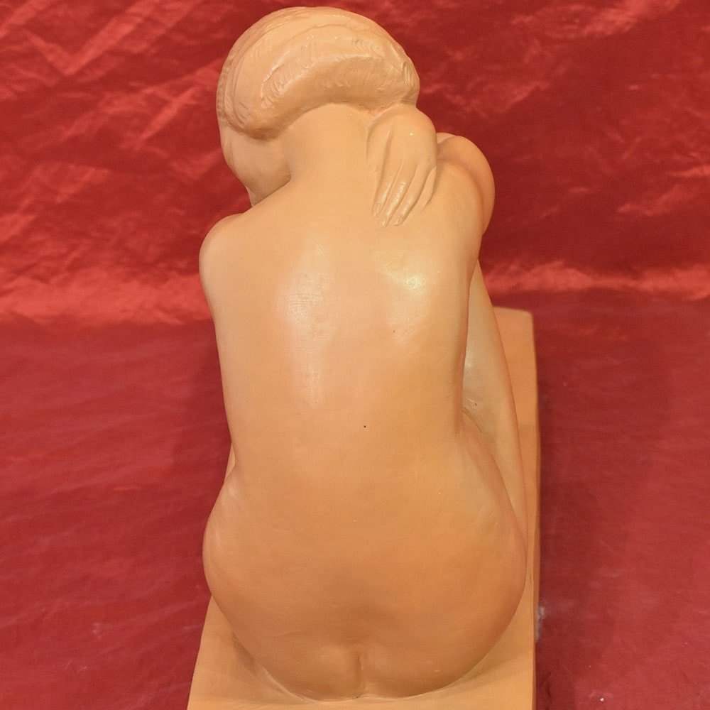 SCULTURE ART DECO IN TERRACOTTA, NUDO DI DONNA ACCOVACCIATA, AMEDEO GENNARELLI. (STTE86)-photo-4