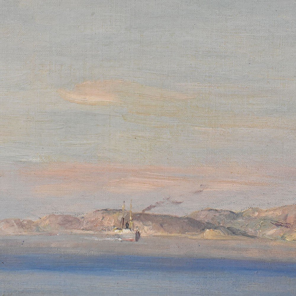 DIPINTI ANTICHI DI MARINE, PAESAGGIO MARINA, SVEZIA, OLIO SU TELA, XIX SECOLO. (QM611)   -photo-3