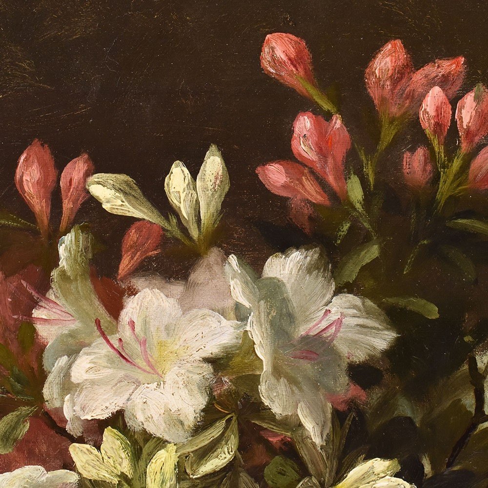 DIPINTI ANTICHI DI FIORI, NATURE MORTE CON GLADIOLI, OLIO SU TELA, DELL 800. (QF631)-photo-2