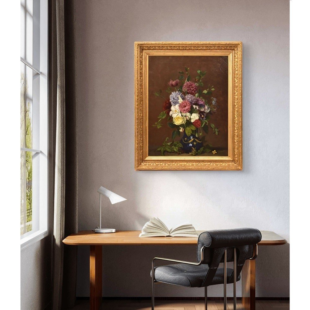 DIPINTI ANTICHI DI FIORI, NATURE MORTE CON GIGLI E ROSE, OLIO SU TELA, DELL 800. (QF635)-photo-2