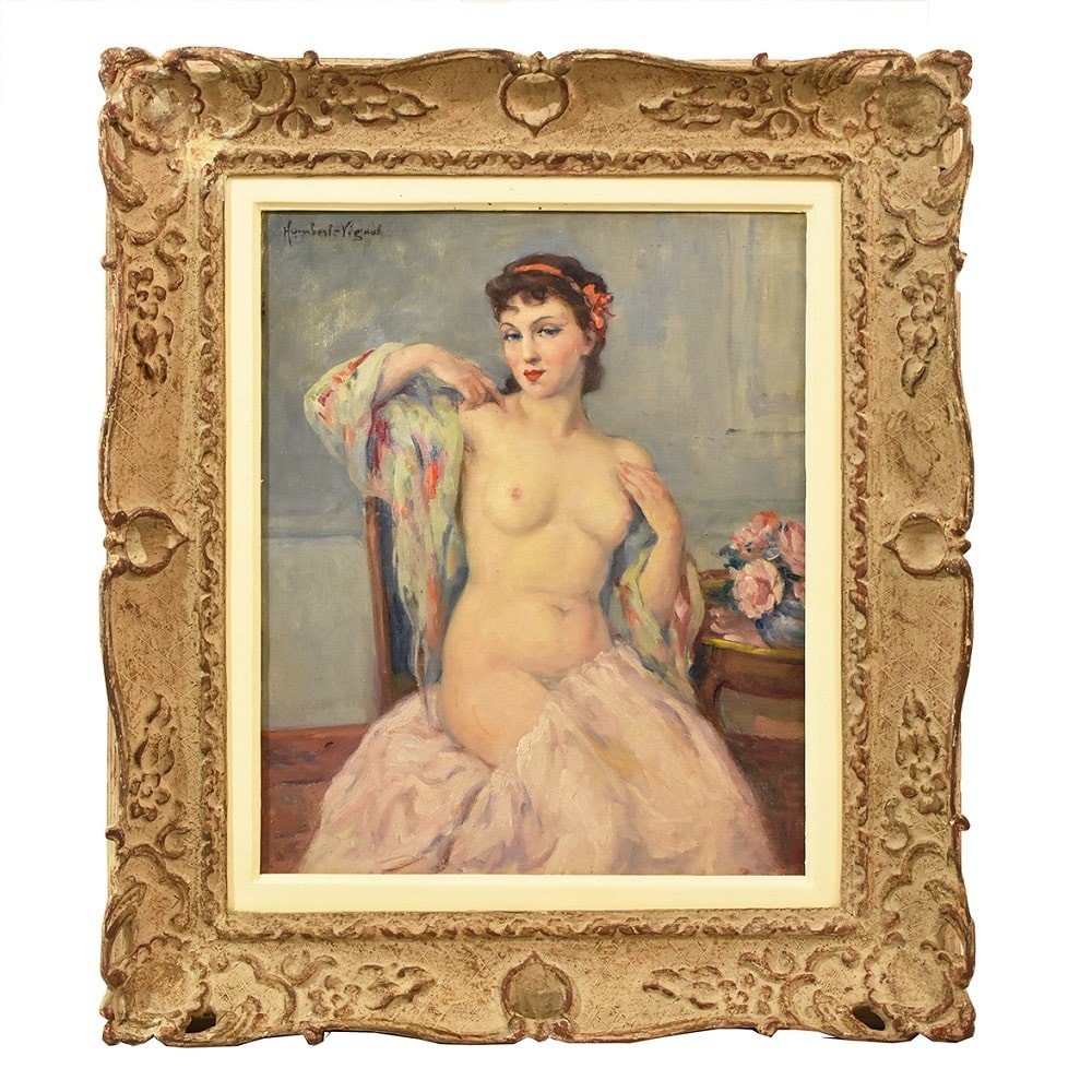 TABLEAUX ART DECO, HUILE SUR TOILE, PEINTURES DE NUS DE FEMMES, HUMBERT-VIGNOL, XX . (QN357)