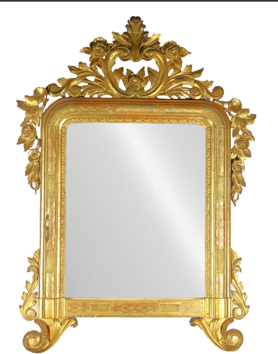 Specchiera lombarda Carlo X lignea in foglia oro . Primi 800