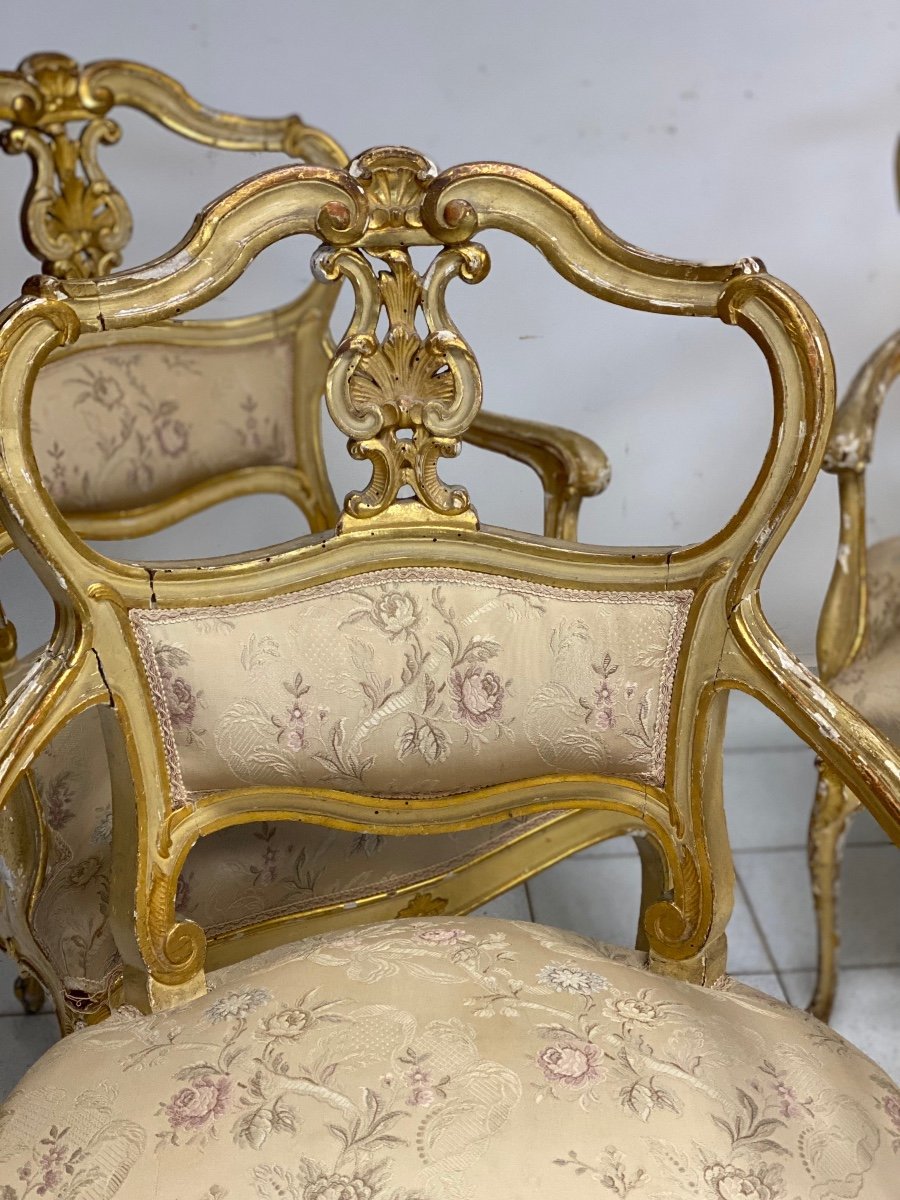 gruppo di quattro poltrone lombarde laccate e dorate . XIX secolo-photo-1