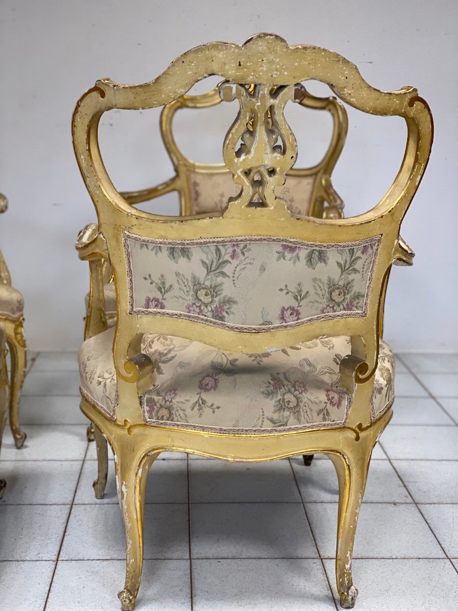 gruppo di quattro poltrone lombarde laccate e dorate . XIX secolo-photo-4