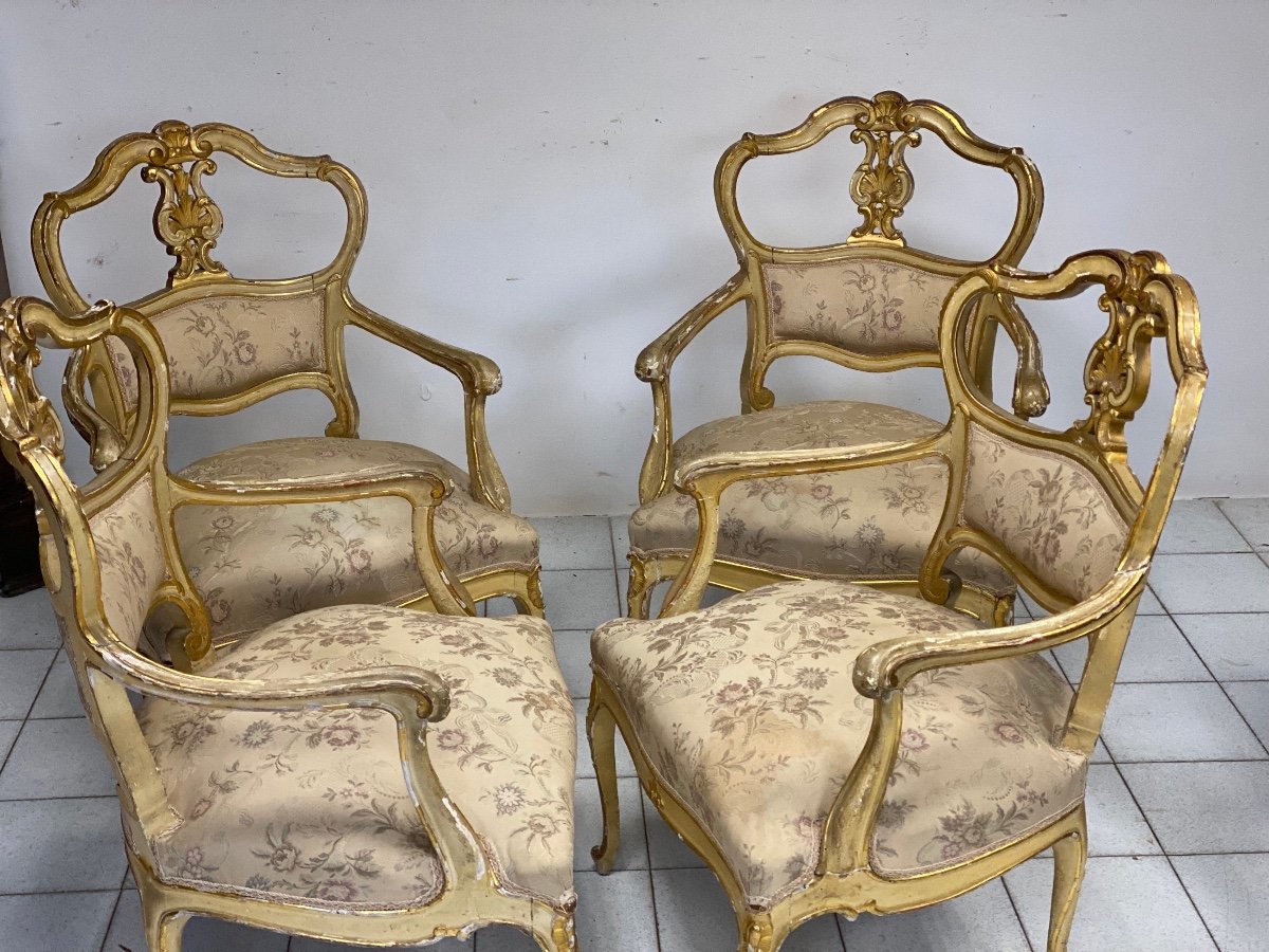 gruppo di quattro poltrone lombarde laccate e dorate . XIX secolo-photo-6