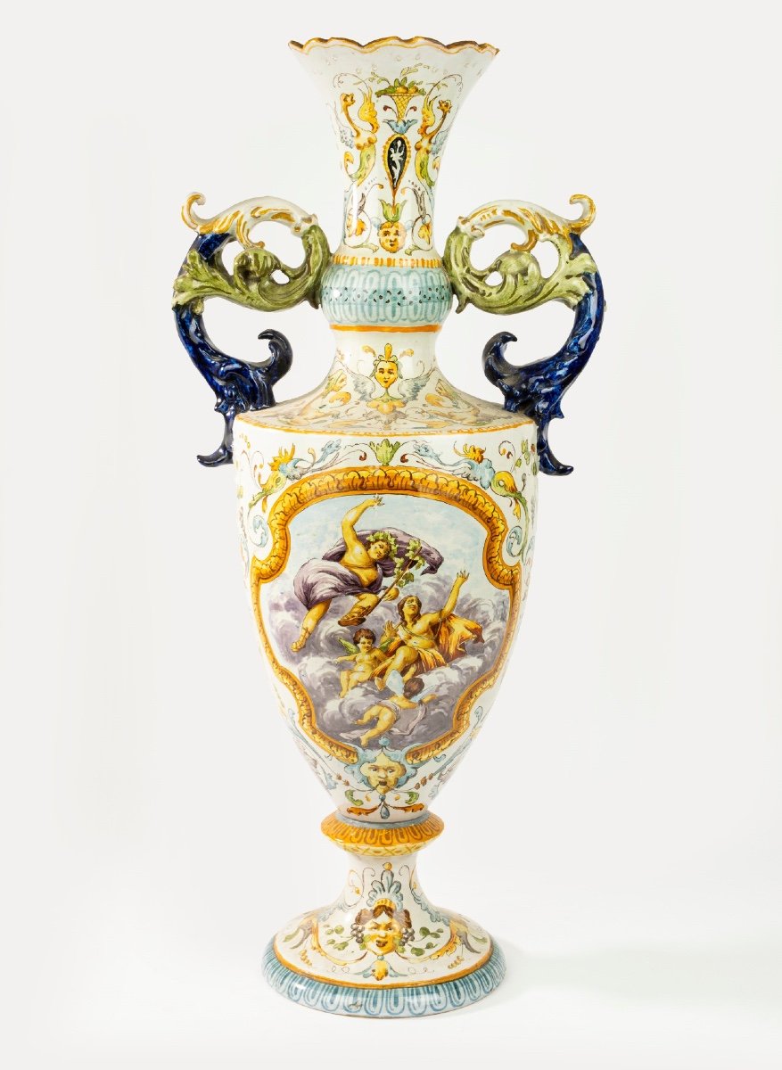 Vaso in maiolica policroma . Giovanni Mollica Napoli XIX secolo. Altezza 78 cm-photo-2