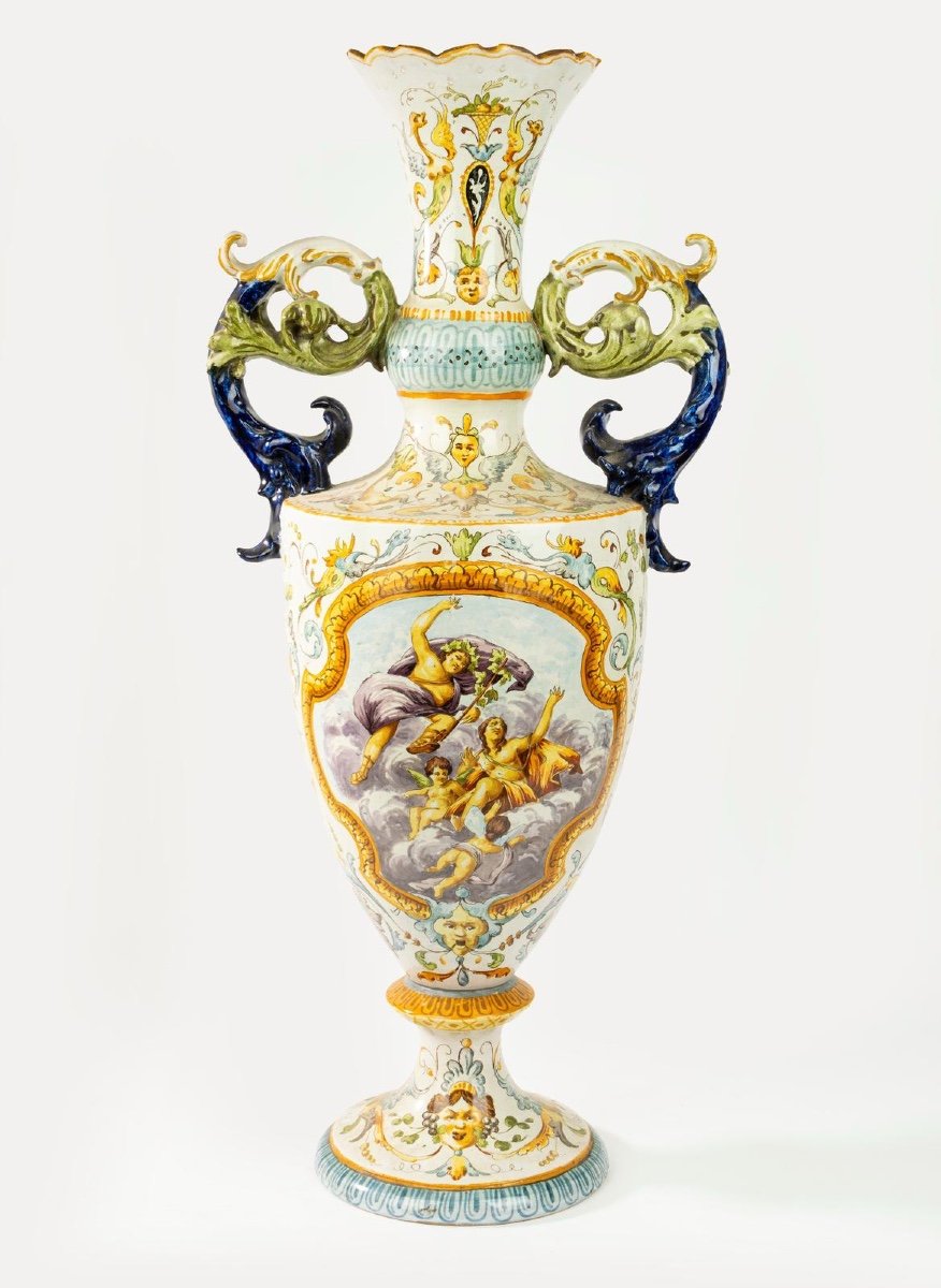 Vaso in maiolica policroma . Giovanni Mollica Napoli XIX secolo. Altezza 78 cm-photo-3