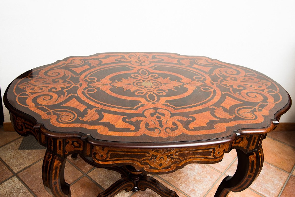 Tavolino/Scrittoio Napoleone III Francese in legno esotico pregiato 19secolo.-photo-4
