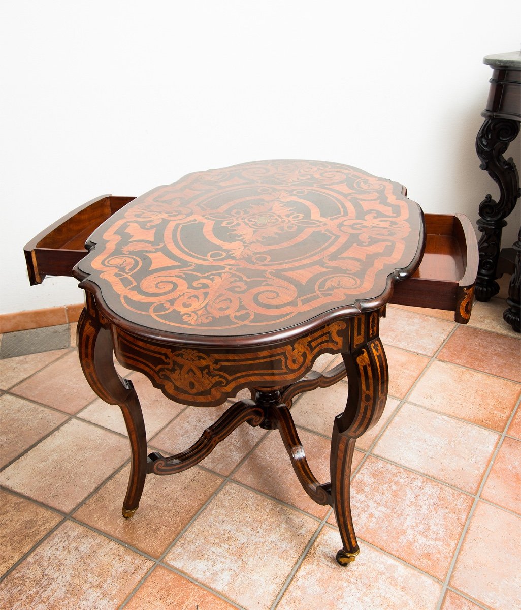 Tavolino/Scrittoio Napoleone III Francese in legno esotico pregiato 19secolo.-photo-3