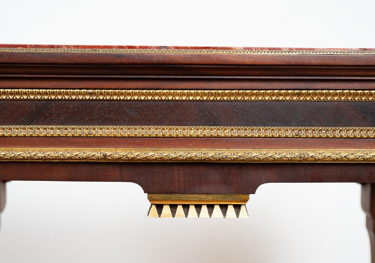 Tavolino antico Napoleone III Francese in massello di mogano con piano in marmo diaspro.-photo-3