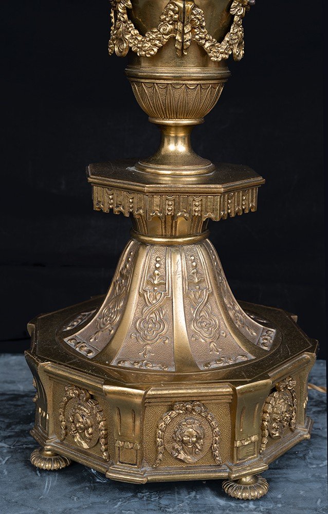 Lampada antica in ottone stile Napoleone III Francese appartenente agli inizi del XX secolo.-photo-4