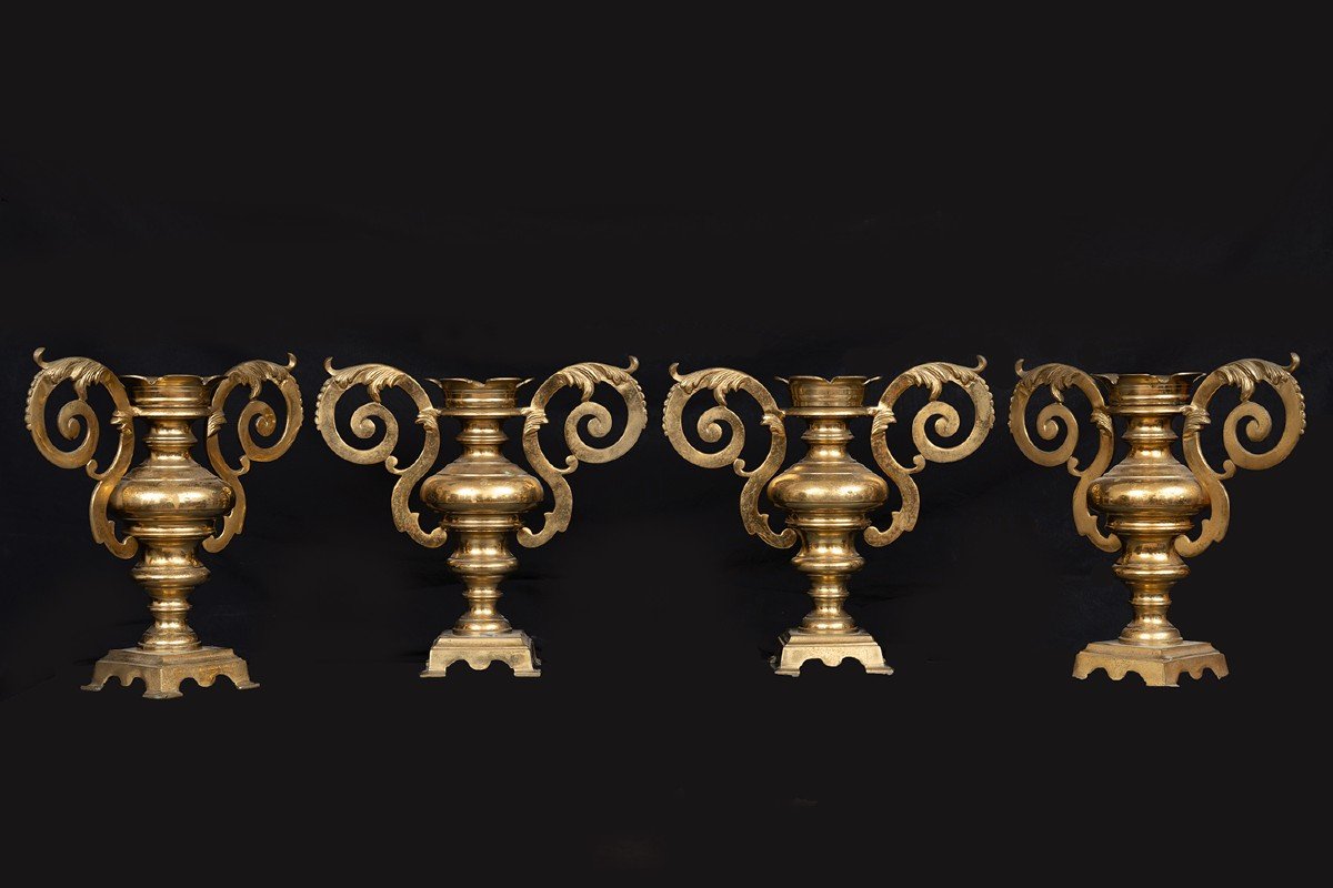 Gruppo di quattro palmette in bronzo dorato sapientemente cesellate 19secolo Napoli.