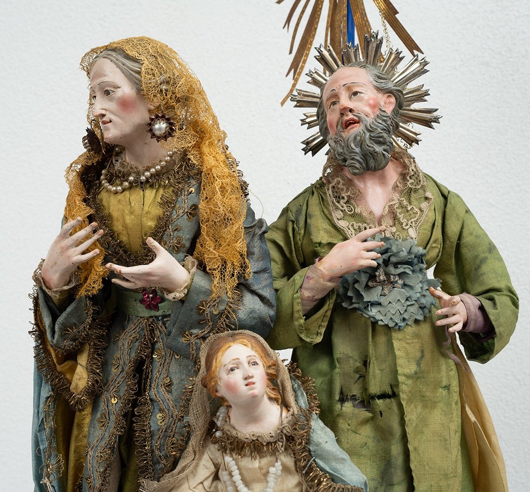 Gruppo scultoreo antico raffigurante Sant'Anna San Gioacchino e la Madonna bambina. Napoli XIX -photo-3