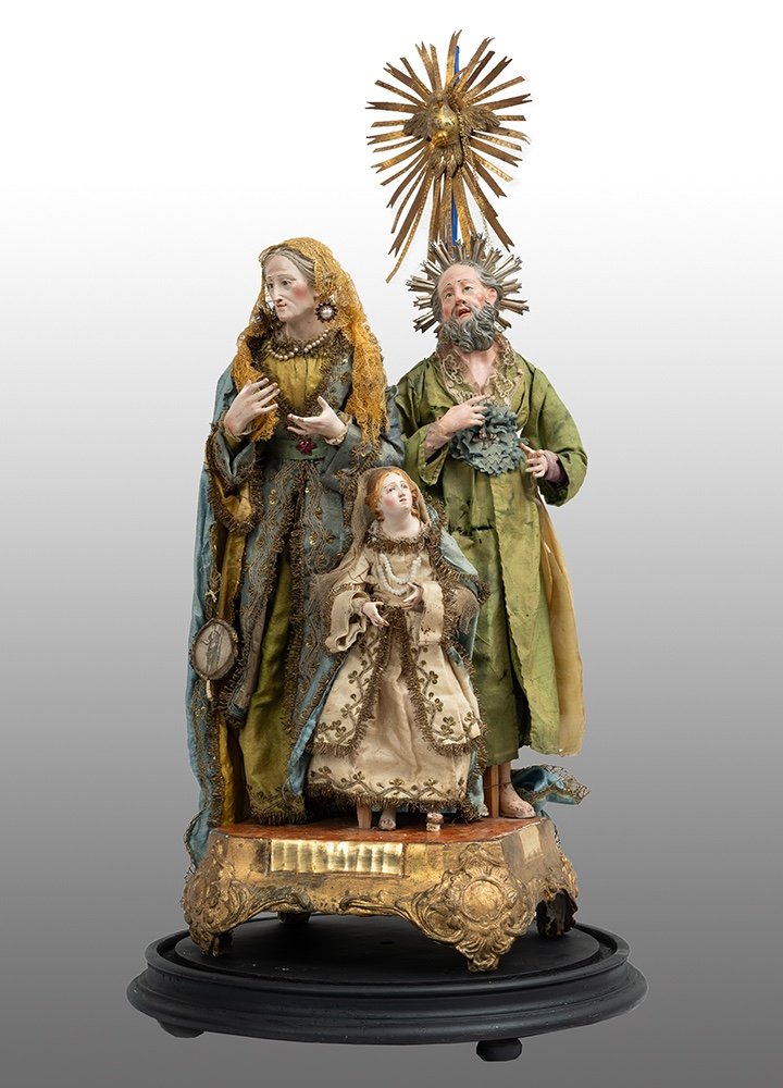 Gruppo scultoreo antico raffigurante Sant'Anna San Gioacchino e la Madonna bambina. Napoli XIX 