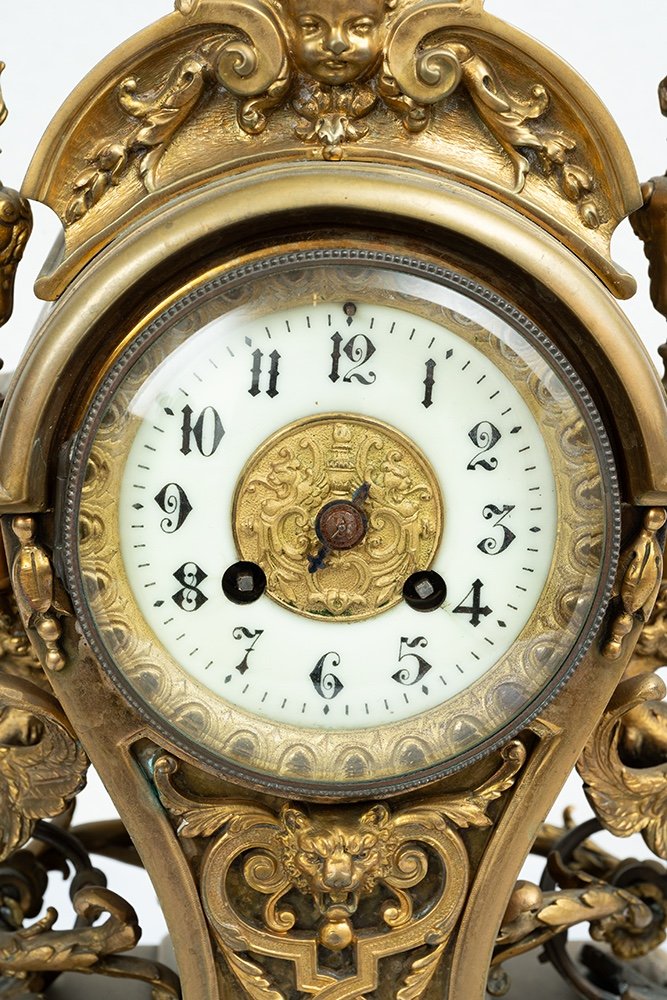 Orologio antico in bronzo stile Napoleone III Francese. Periodo XX secolo.-photo-3