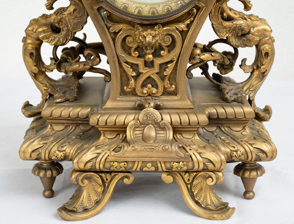 Orologio antico in bronzo stile Napoleone III Francese. Periodo XX secolo.-photo-4