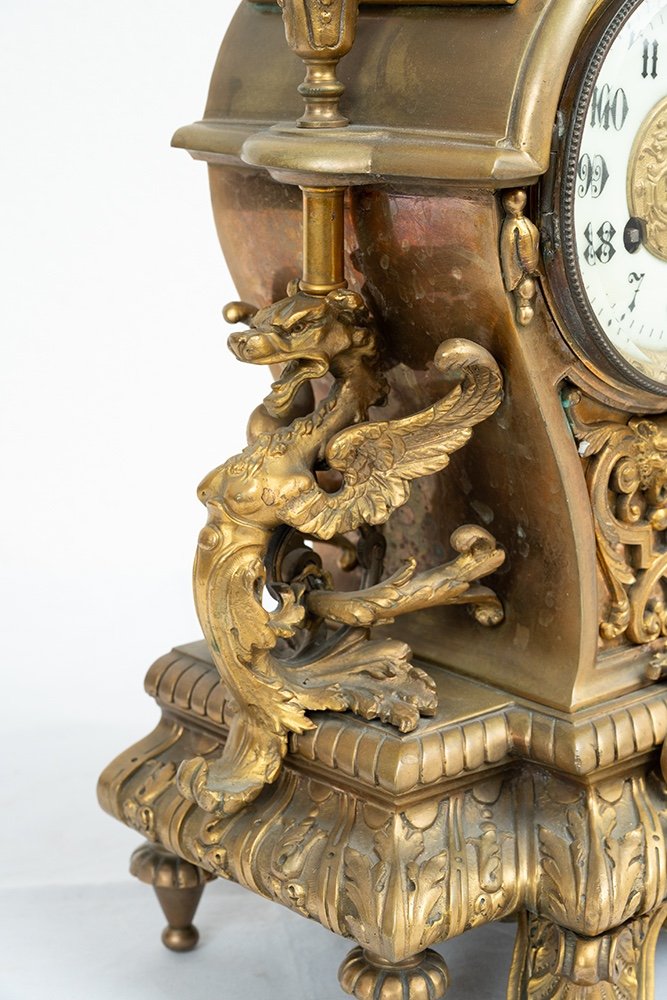 Orologio antico in bronzo stile Napoleone III Francese. Periodo XX secolo.-photo-1