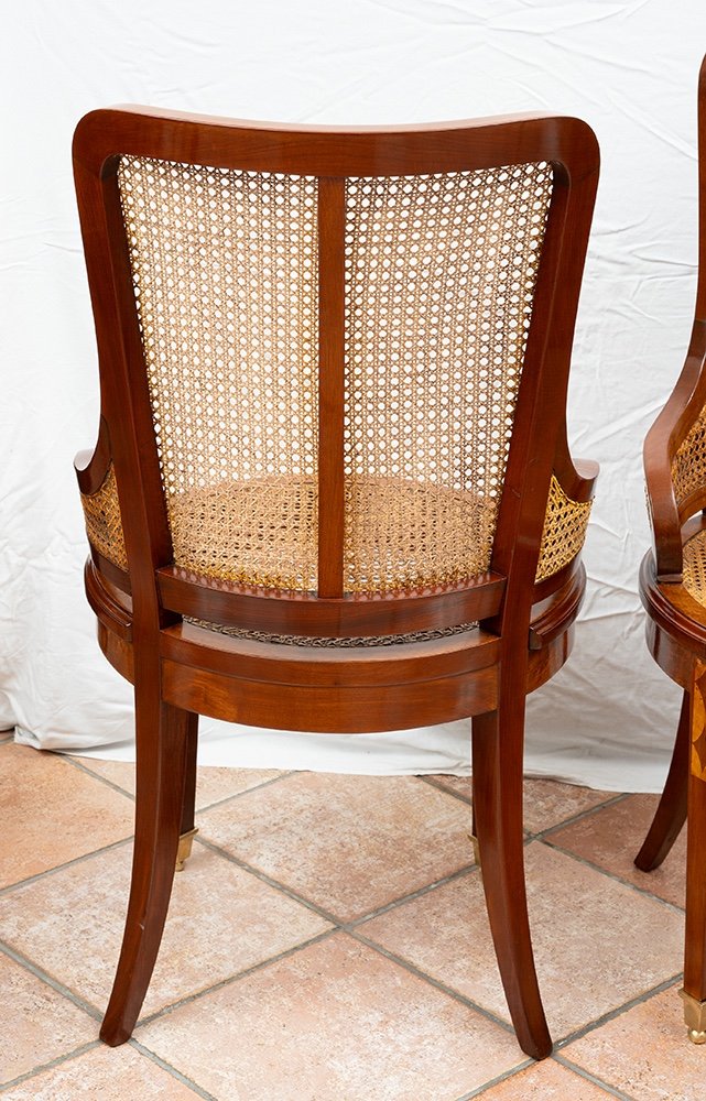 Sedie +. Tavolo in  legno policromo Napoleone III Francese. Periodo XIX secolo.-photo-1