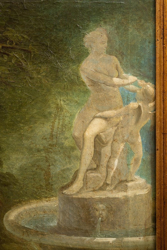 Coppia di dipinti antichi olio su tela con cornice coeva appartenente agli inizi del XIX secolo-photo-3