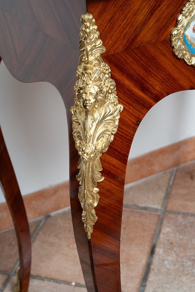  Fioriera Napoleone III in legno esotico pregiato con innesti di placche in porcellan di Sevres-photo-1