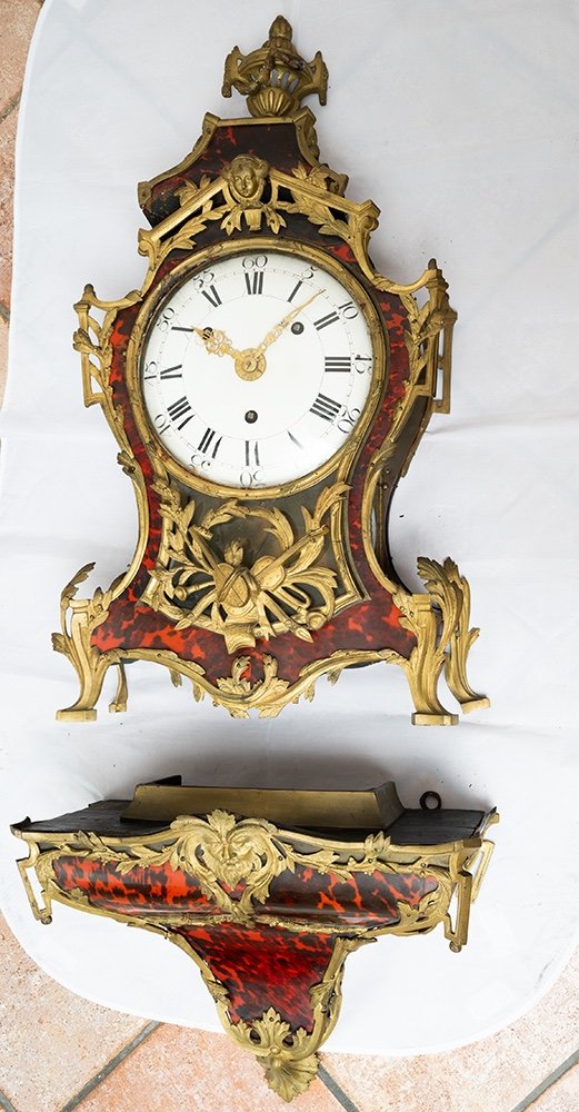 Orologio Cartel antico Luigi XV Francese in materiali preziosi con meccanismo a tre campane. -photo-3