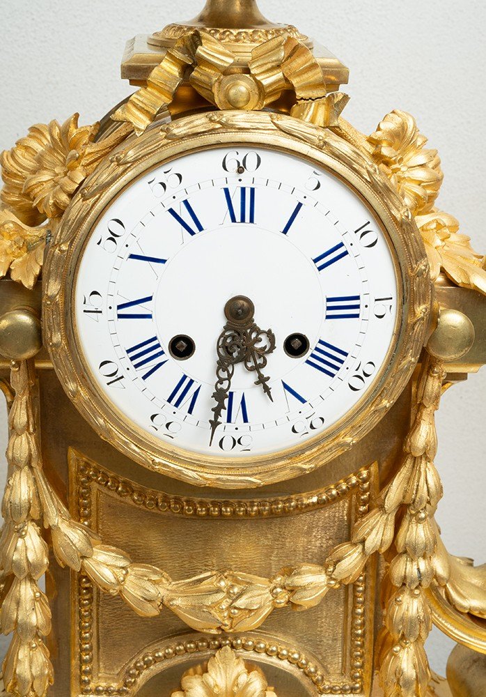 Trittico di orologio antico Napoleone III Francese in bronzo dorato. Periodo XIX secolo.-photo-2