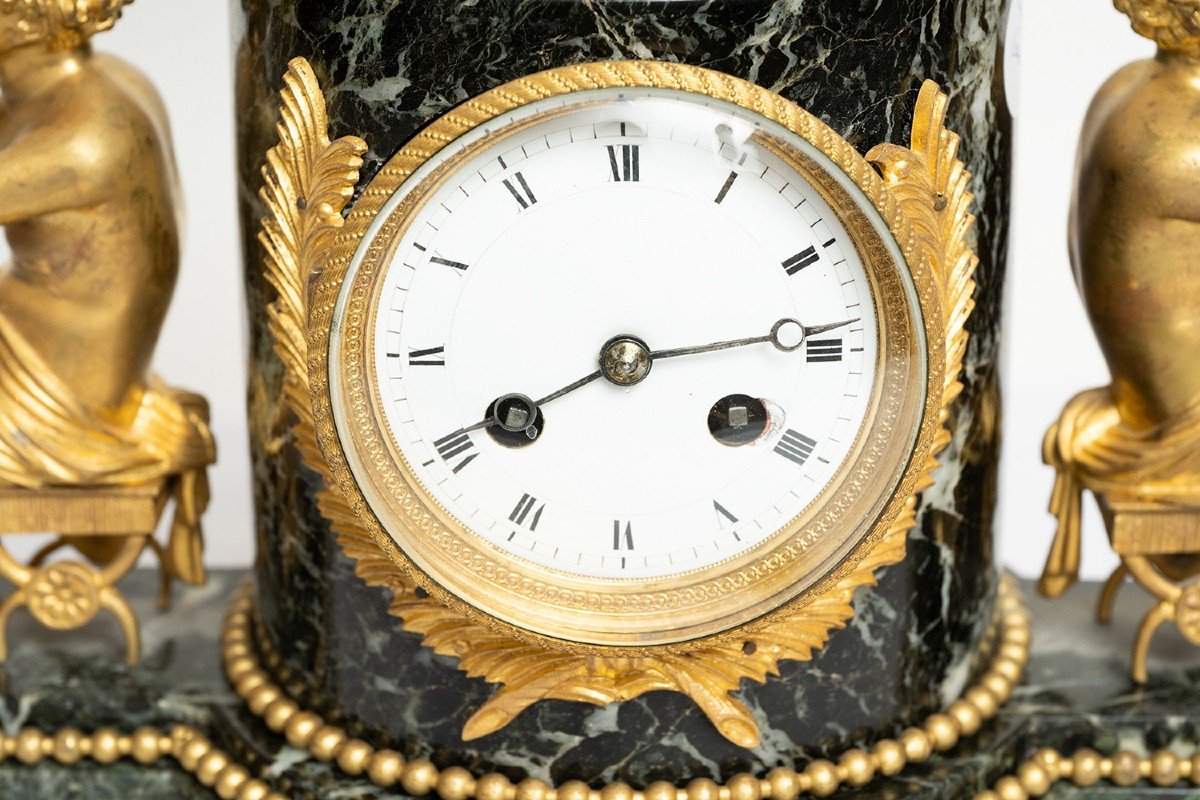 Orologio Napoleone III Francese in bronzo dorato e marmo verde alpi 19secolo-photo-3