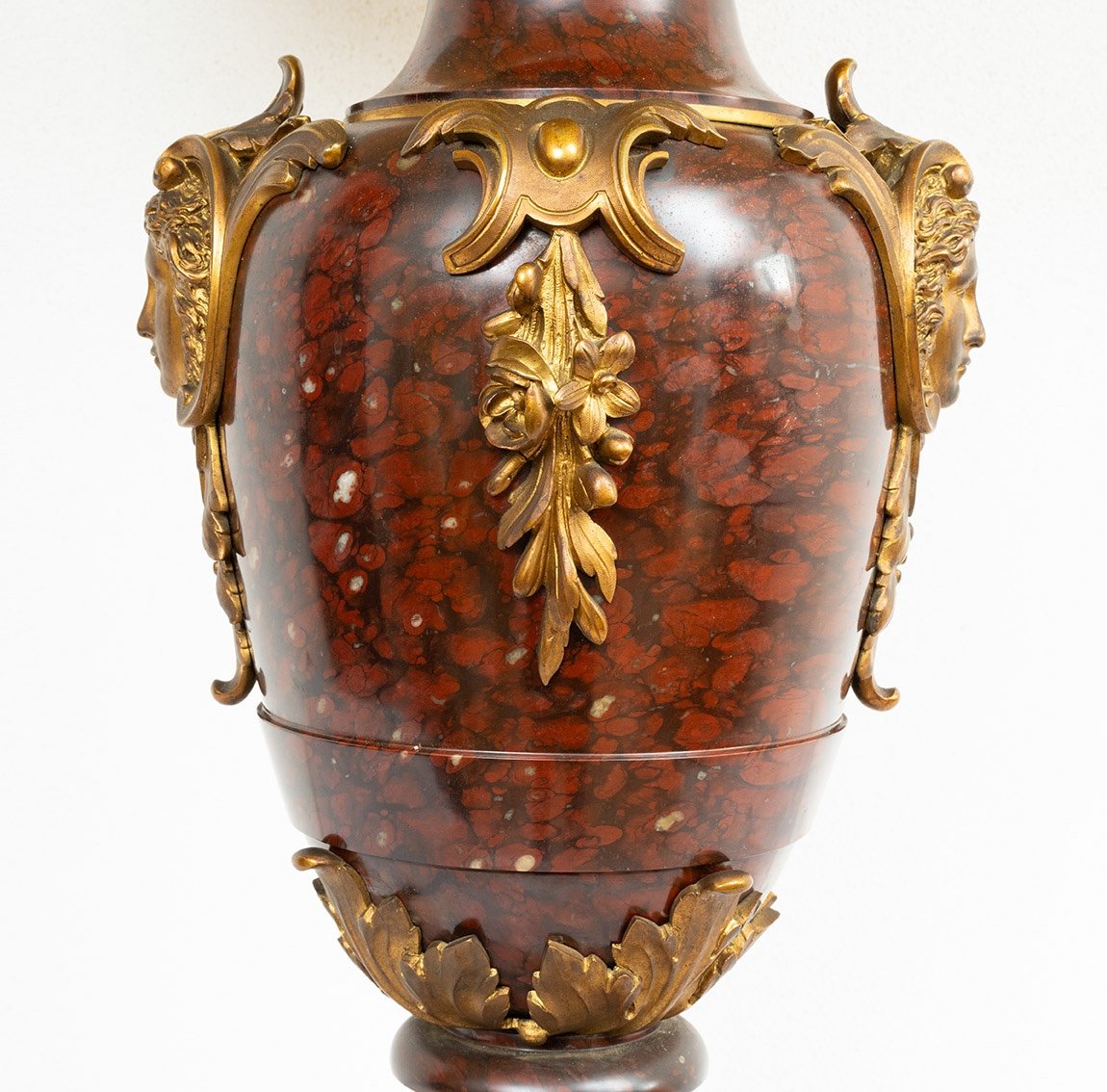 Vaso/Lampada antico Napoleone III Francese in marmo rosso 19secolo-photo-2