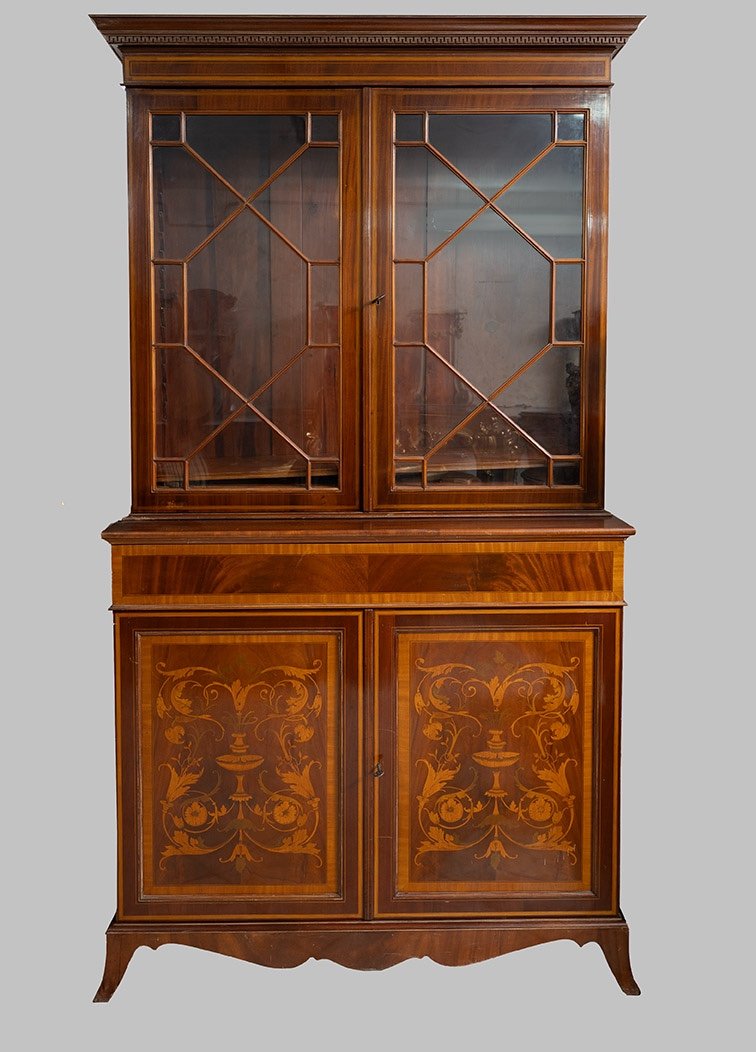 Credenza con alzata antica in piuma di mogano 19secolo-photo-2