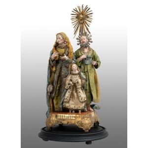 Gruppo scultoreo antico raffigurante Sant'Anna San Gioacchino e la Madonna bambina. Napoli XIX 