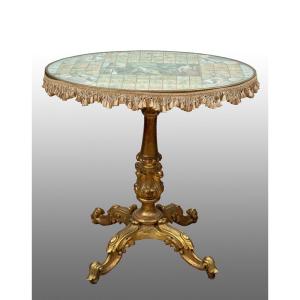 Tavolino antico Luigi Filippo Napoletano in legno dorato e intagliato.Periodo XIX secolo.
