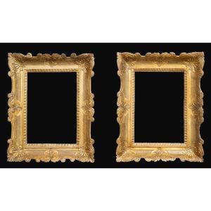 Coppia di cornici antiche Impero Napoletane in legno dorato e intagliato 19secolo