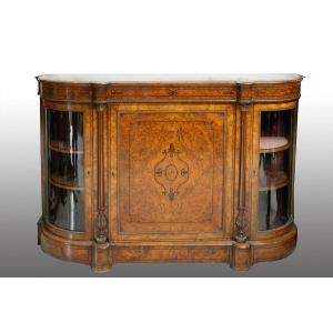 Credenza Vittoriana Inglese in radica di noce con innesti di intarsio in acero.