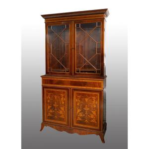 Credenza con alzata antica in piuma di mogano 19secolo