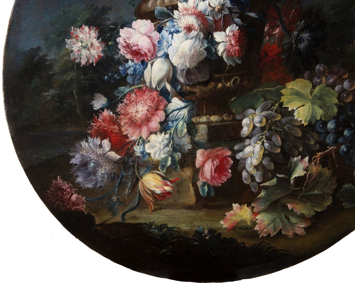 Michele Antonio Rapos, Coppia di Natura morta con trionfo di fiori e frutta, XVIII secolo-photo-3