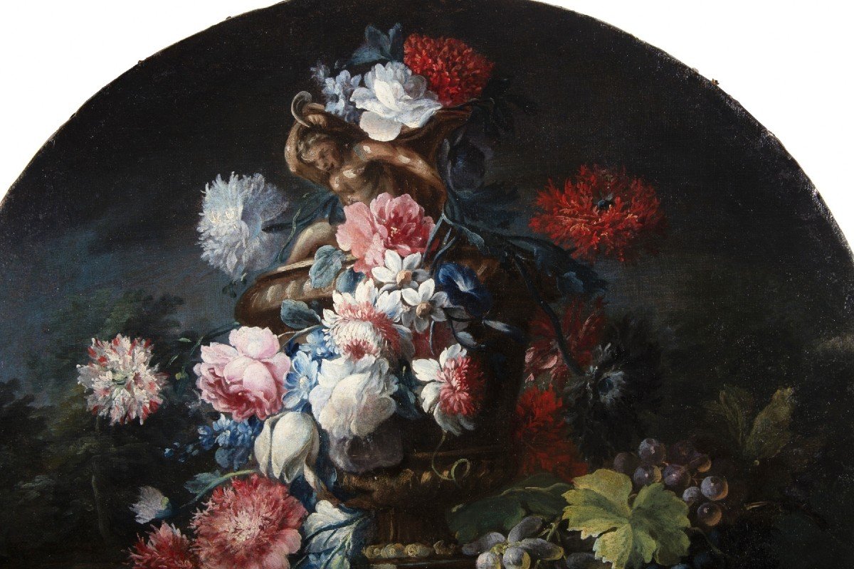 Michele Antonio Rapos, Coppia di Natura morta con trionfo di fiori e frutta, XVIII secolo-photo-4