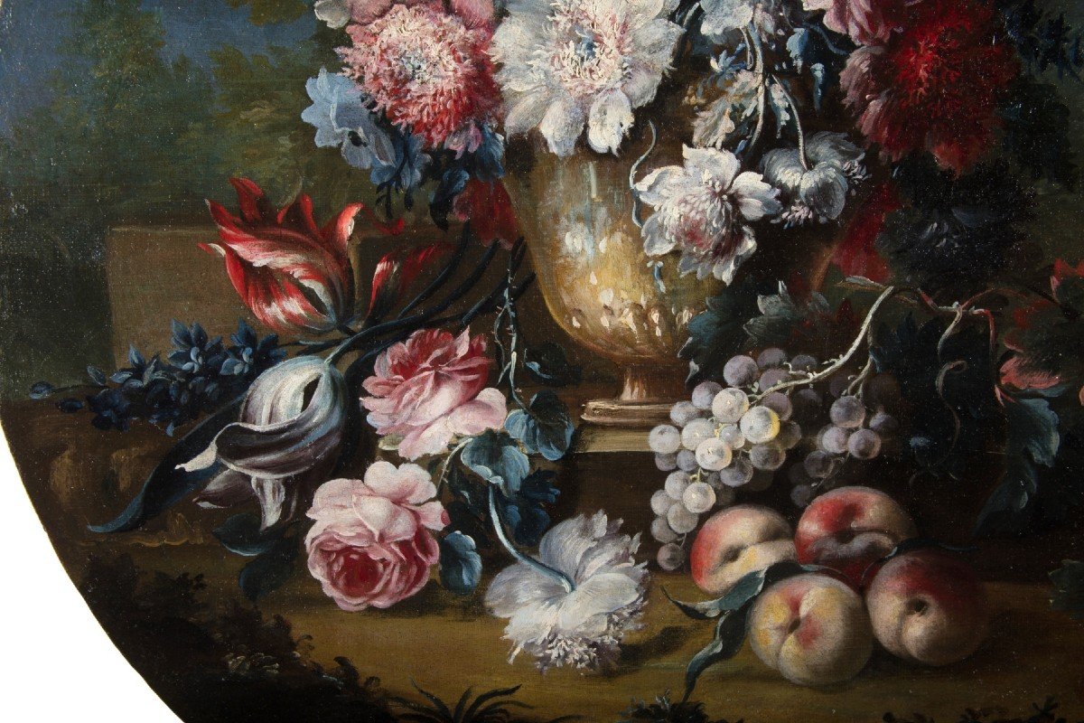 Michele Antonio Rapos, Coppia di Natura morta con trionfo di fiori e frutta, XVIII secolo-photo-8