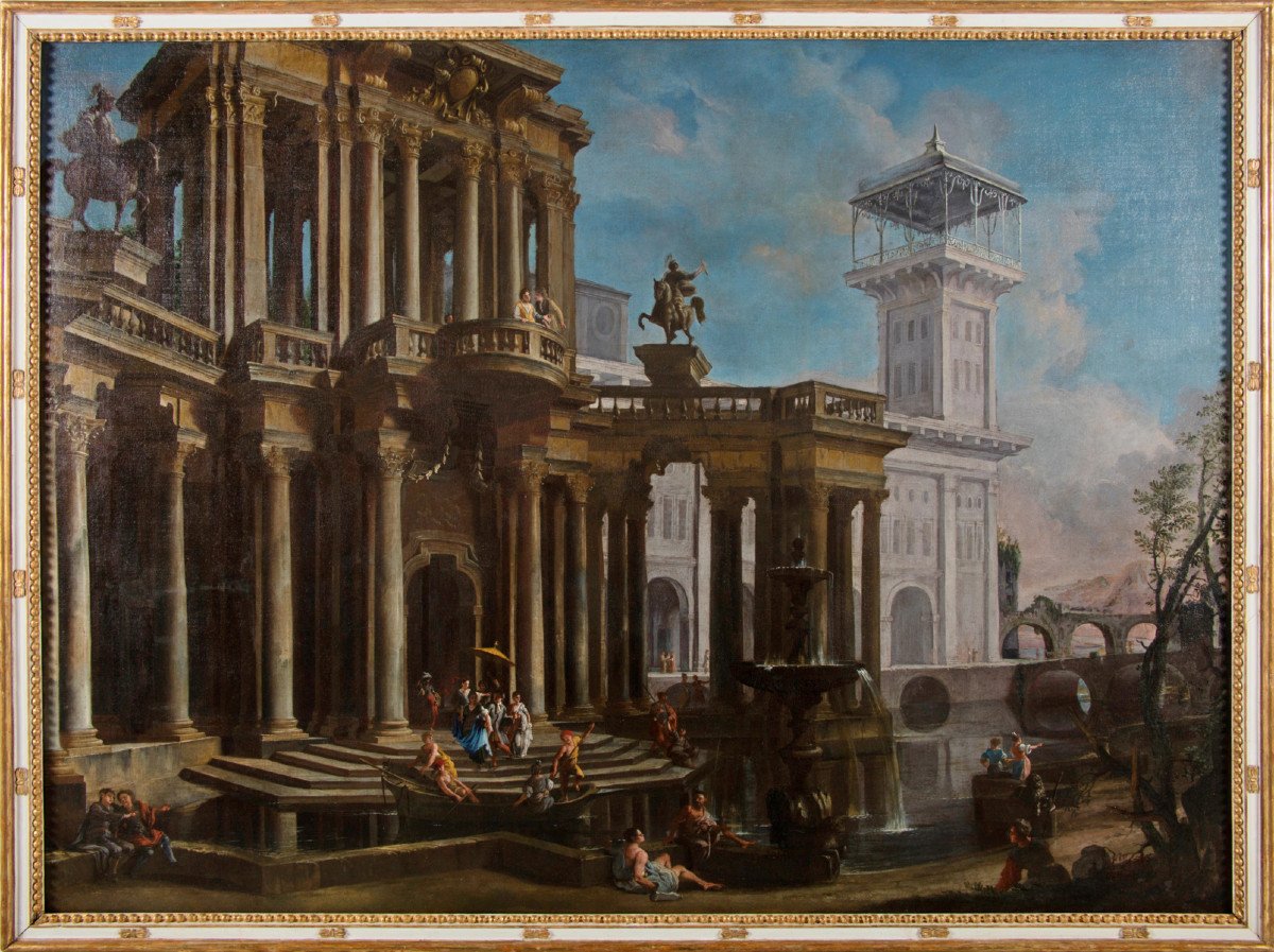 Coppia di dipinti raffiguranti Capricci Architettonici, Francesco Aviani-photo-3