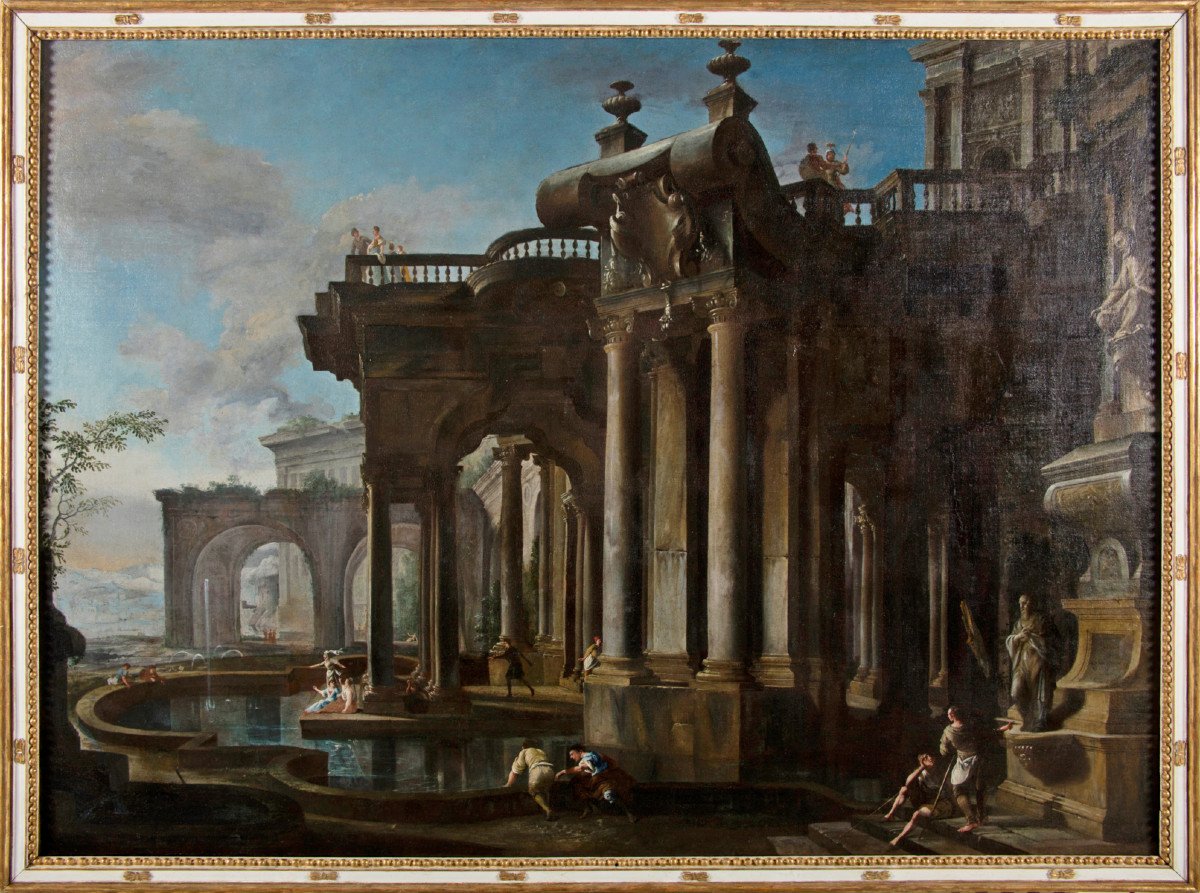 Coppia di dipinti raffiguranti Capricci Architettonici, Francesco Aviani-photo-4