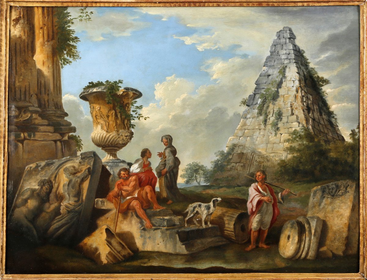 Seguace di Giovanni Paolo Panini, Piramide di Caio Cestio, XVIII secolo-photo-2