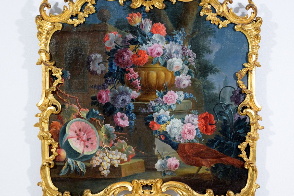 Michele Antonio Rapos (Torino 1733-1819), Natura morta di fiori e frutta, Olio su tela-photo-2