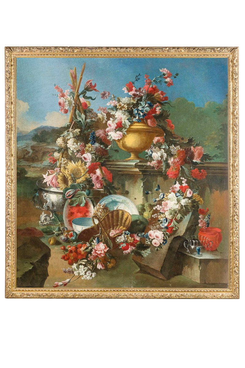 Francesco Lavagna (Napoli 1684-1724), Fastosa natura morta con composizione di fiori-photo-2