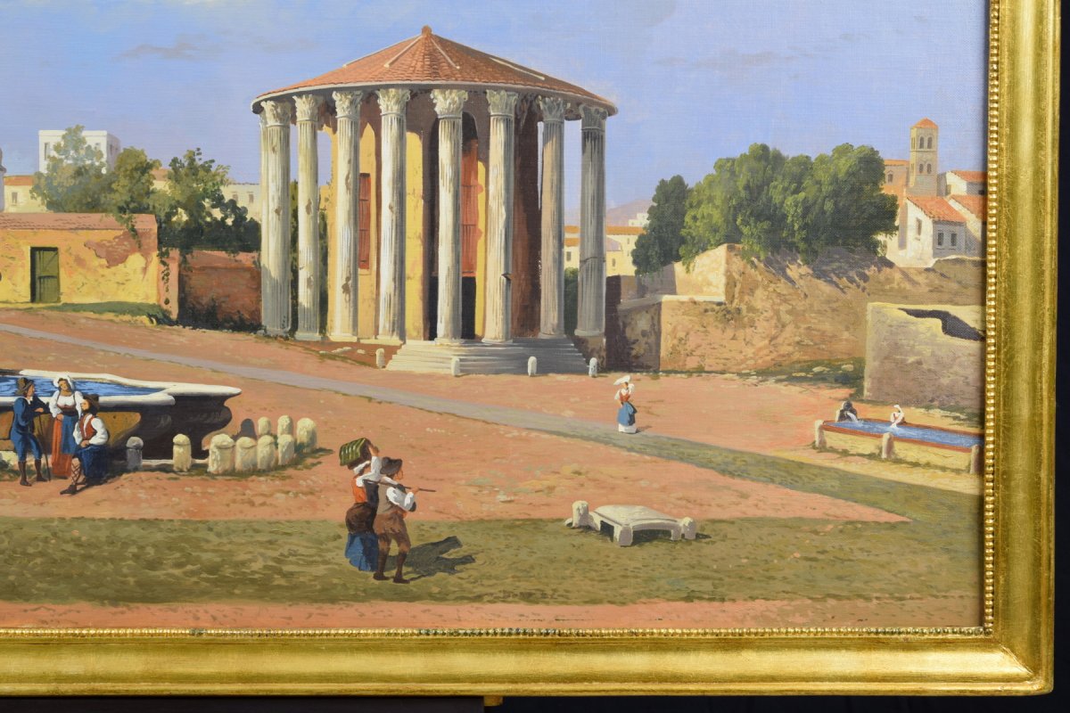 Vue Du Forum Boario Avec Le Temple De Vesta, Huile Sur Toile, XIXe Siècle-photo-6