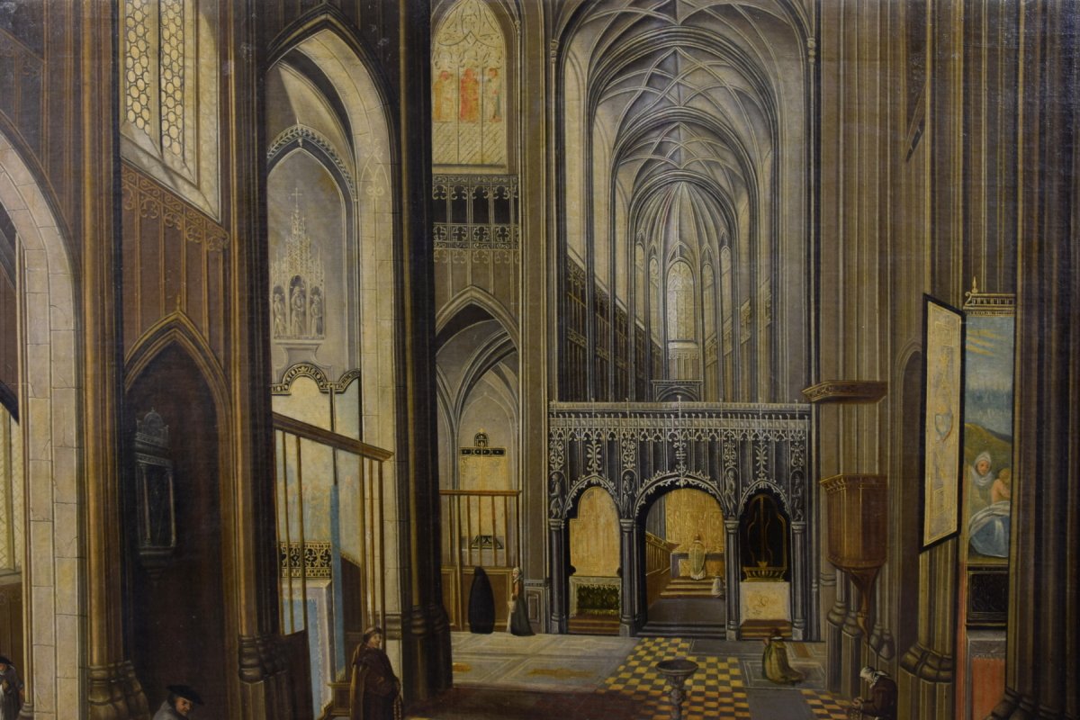 Interno della Cattedrale di Nostra Signora di Anversa, pittore fiammingo attivo nel XVIII secolo-photo-4