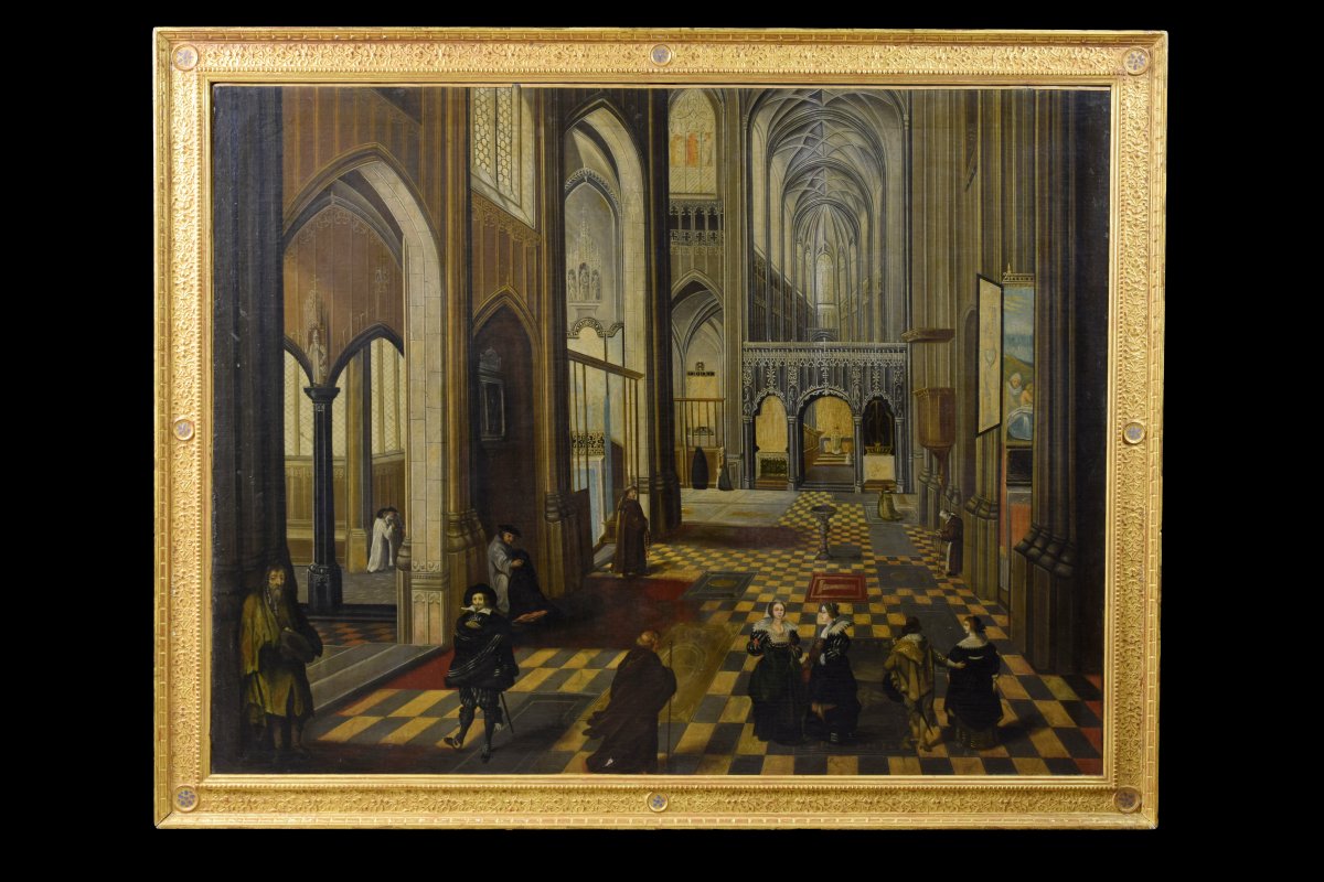 Interno della Cattedrale di Nostra Signora di Anversa, pittore fiammingo attivo nel XVIII secolo