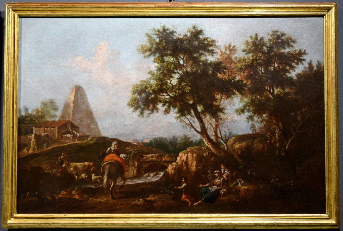 Giuseppe Zais, coppia di paesaggi arcadici, olio su tela-photo-1