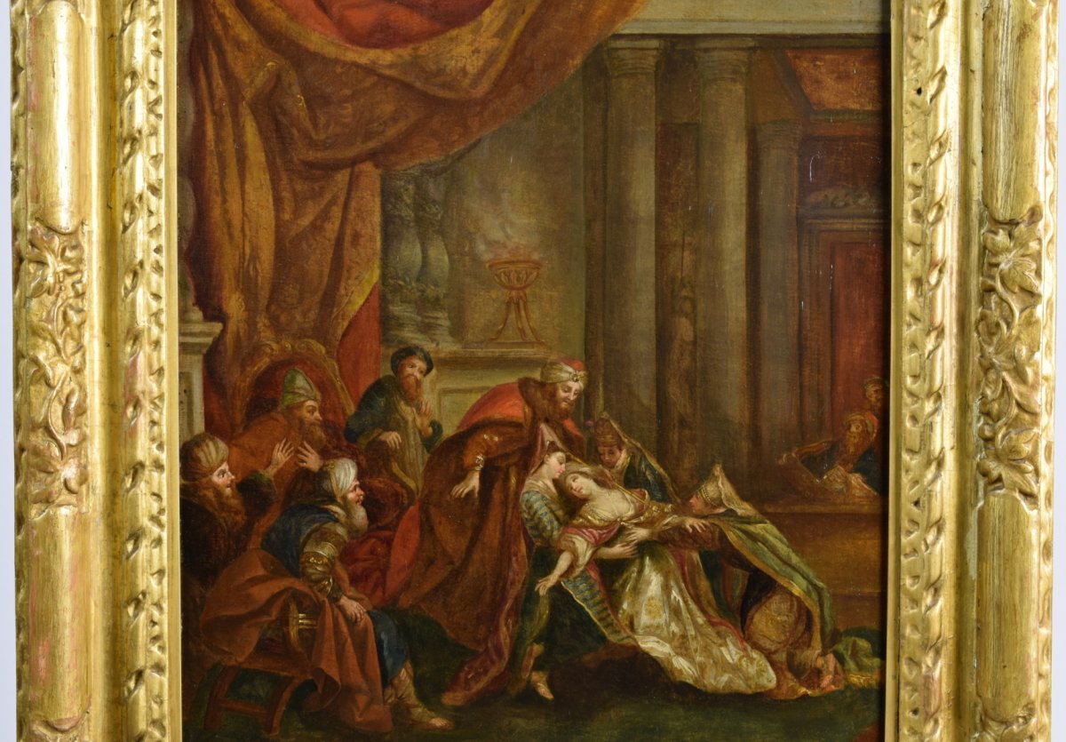 Seguace di Jean-François de Troy, Lo svenimento di Ester davanti ad Assuero, Francia, XVIII sec-photo-3