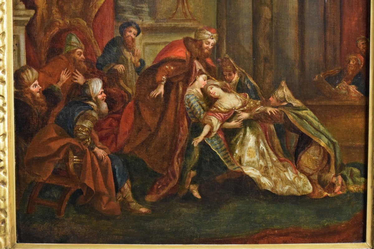 Seguace di Jean-François de Troy, Lo svenimento di Ester davanti ad Assuero, Francia, XVIII sec-photo-1